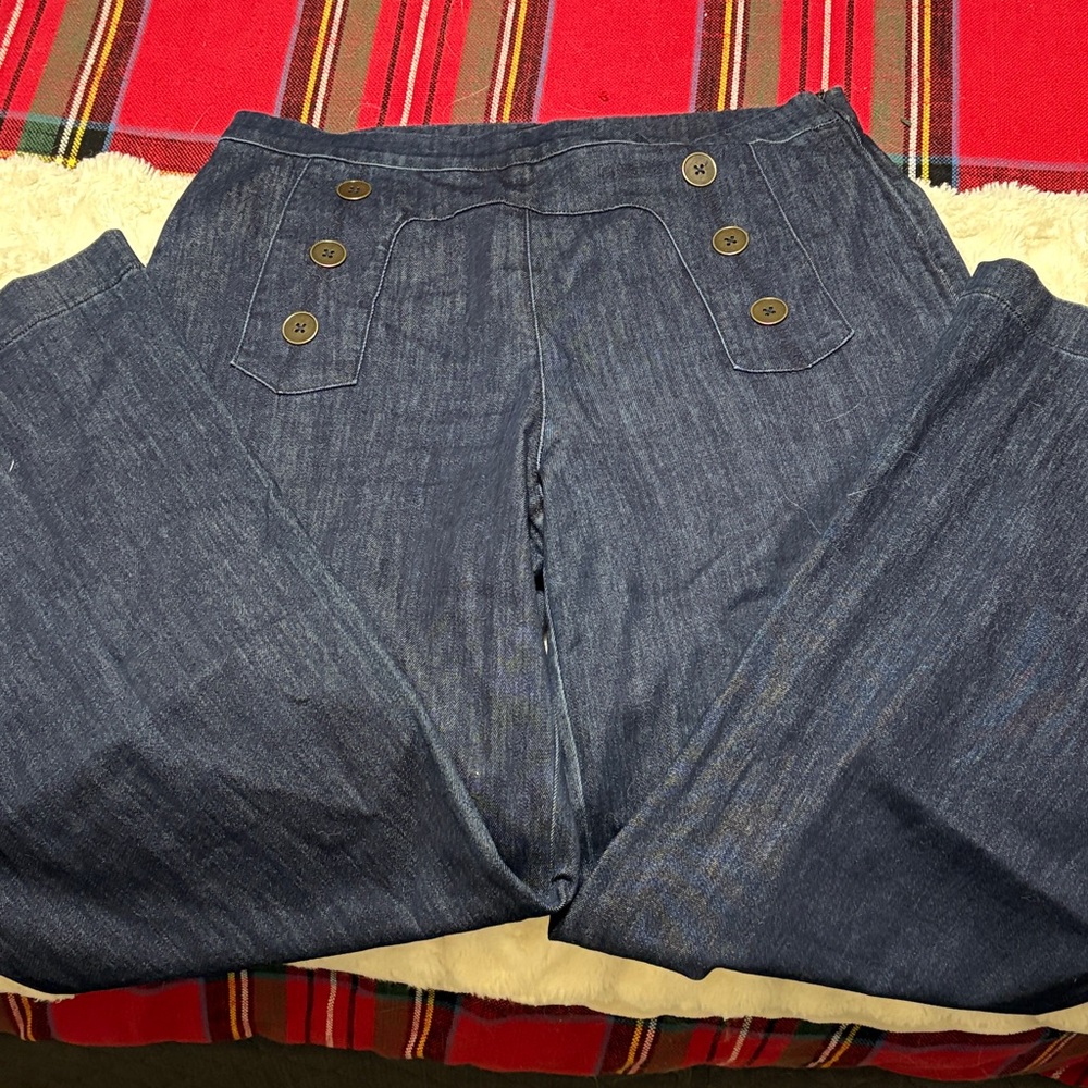 Joseph Ribkoff Dark Blue Flare Jeans with Button Accents